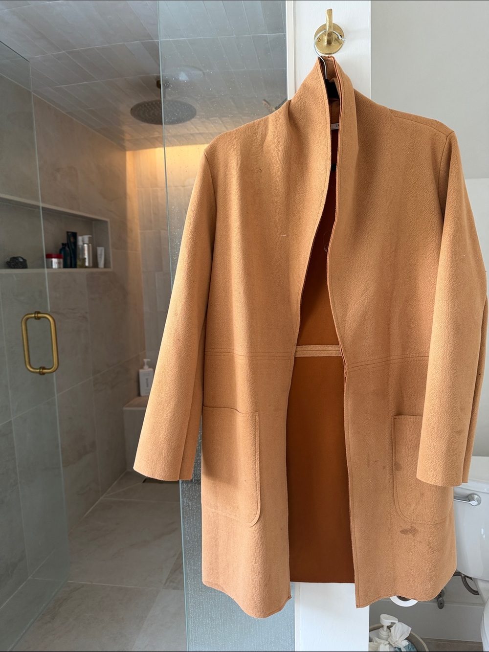 Classic Women's Camel Coat - Tailored Open-Front Jacket